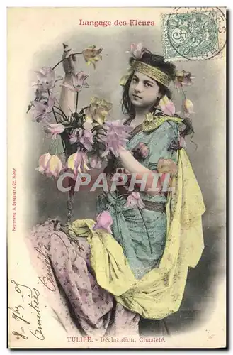 Ansichtskarte AK Fantaisie Langage des Fleurs Femme Tulipe