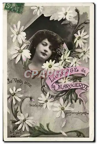 Cartes postales Fantaisie Langage des Fleurs Marguerite Femme