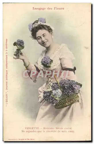 Ansichtskarte AK Fantaisie Langage des Fleurs Violette Femme