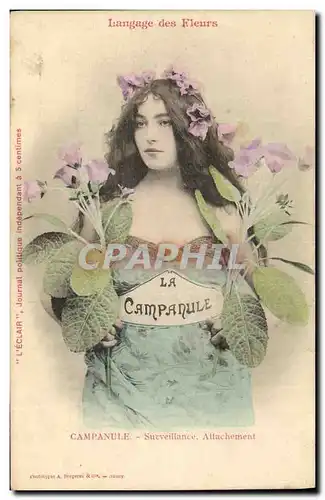 Ansichtskarte AK Fantaisie Langage des Fleurs Campanule Femme