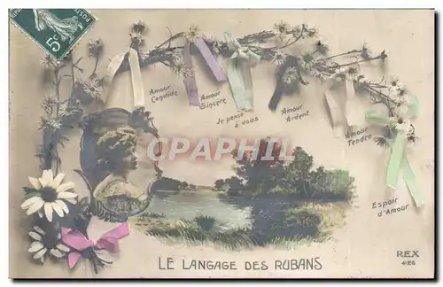 Ansichtskarte AK Fantaisie Langage des Rubans Femme Fleurs