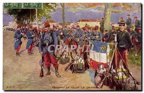 Ansichtskarte AK Militaria Pendant la halte Le drapeau