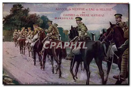 Cartes postales Militaria Hussards anglais allant au front Publicite Alcool de menthe et eau de melisse Carmes d