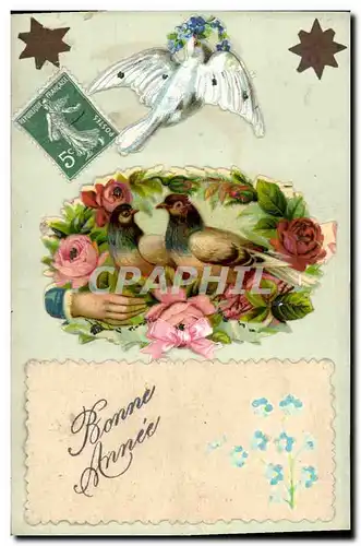 Cartes postales Fantaisie Fleurs Oiseaux Colombe