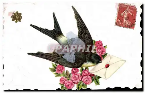Cartes postales Fantaisie Fleurs Hirondelle