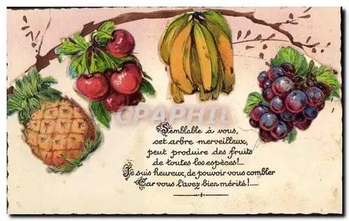Cartes postales Fantaisie Ananas Cerises Banane Raisins