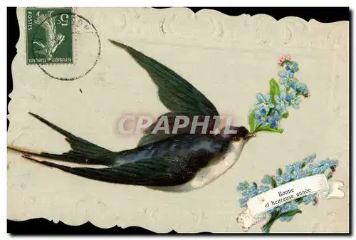 Cartes postales Fantaisie Fleurs Hirondelle
