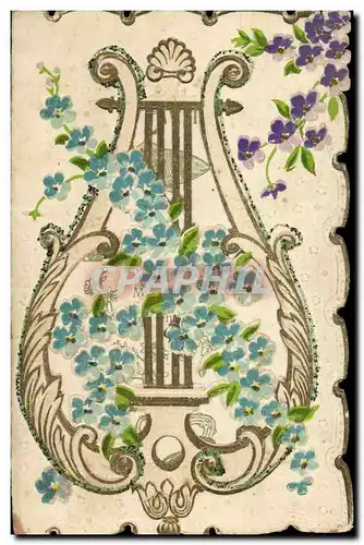 Cartes postales Fantaisie Fleurs Lyre