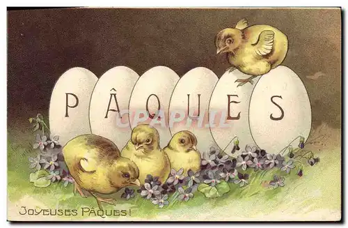 Cartes postales Fantaisie Fleurs Poussins Oeufs Paques