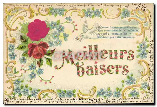 Cartes postales Fantaisie Fleurs Colombe