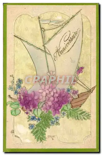 Ansichtskarte AK Fantaisie Fleurs Bateau (d�cor en tissu)