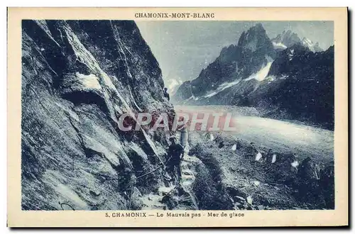 Cartes postales Alpinisme Chamonix Mont Blanc La mauvais pas Mer de glace