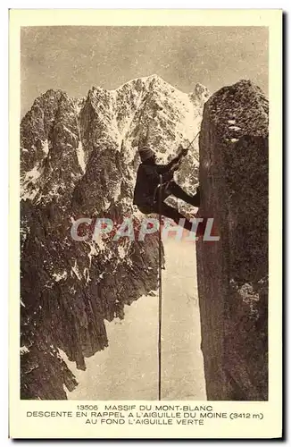 Cartes postales Alpinisme Massif du Mont Blanc Descente en rappel a l&#39aiguille du moine Au fond l&#39aiguille