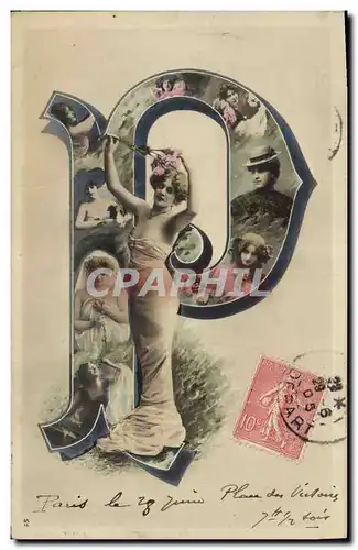 Cartes postales Fantaisie Femme Lettres Lettre P