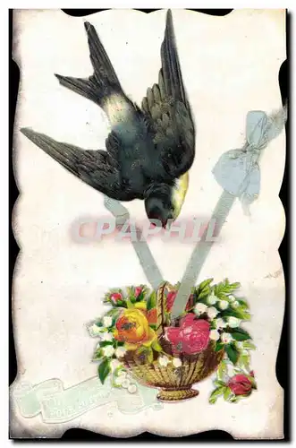Cartes postales Fantaisie Fleurs Hirondelle