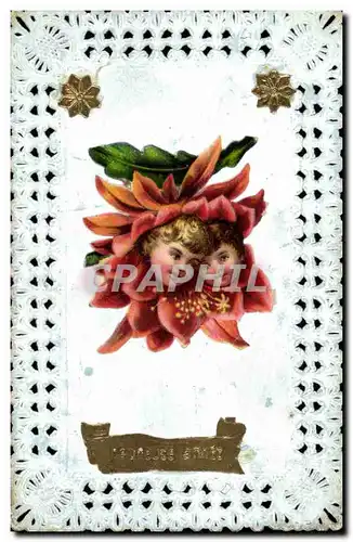 Cartes postales Fantaisie Brodee Fleurs Enfants