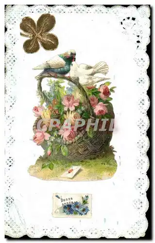 Cartes postales Fantaisie Brodee Fleurs Colombe