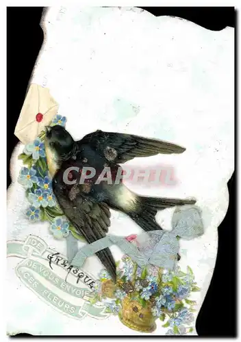 Cartes postales Fantaisie Fleurs Hirondelle