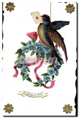 Ansichtskarte AK Fantaisie Fleurs Oiseau