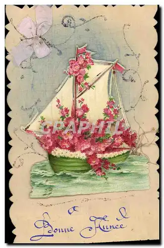 Cartes postales Fantaisie Fleurs Bateau