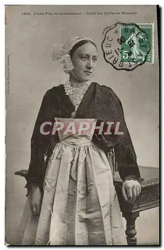 Cartes postales Folklore Jeune fille de Questembert Etude des coiffes de Bretagne