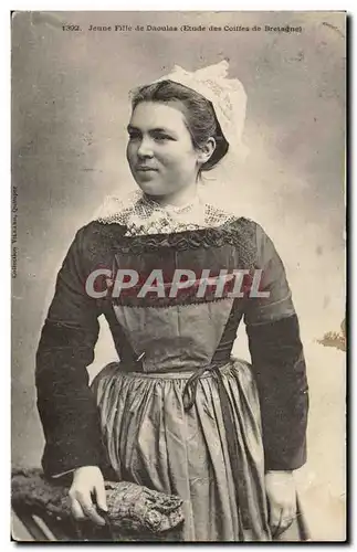 Cartes postales Folklore Jeune fille de Daoulas Etude des coiffes de Bretagne