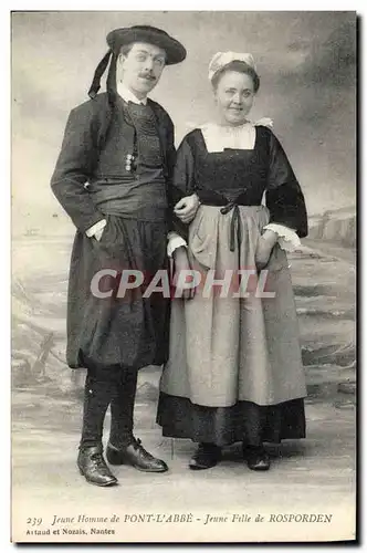 Cartes postales Folklore Jeune homme de Pont L&#39Abbe Jeune fille de Rosporden