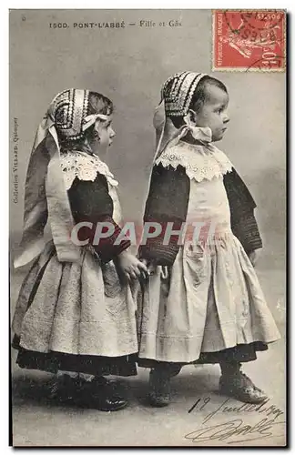 Cartes postales Folklore Pont L&#39Abbe Fille et Gas Enfants