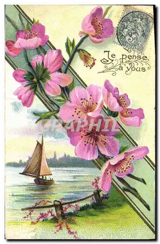 Cartes postales Fantaisie Fleurs Bateau