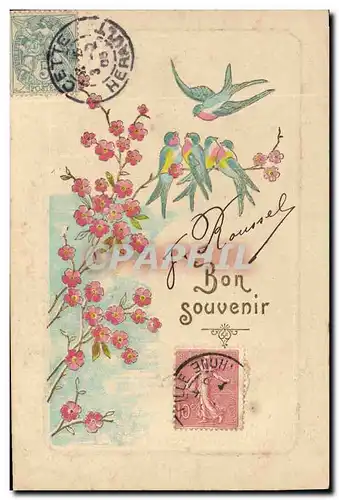 Cartes postales Fantaisie Fleurs Oiseaux