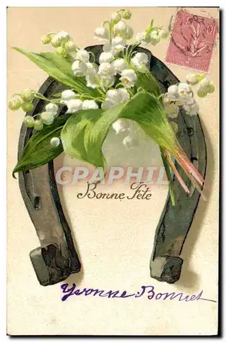 Cartes postales Fantaisie Fleurs Fer a cheval Muguet