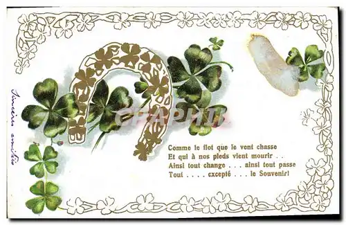 Cartes postales Fantaisie Fleurs Fer a cheval Trefles