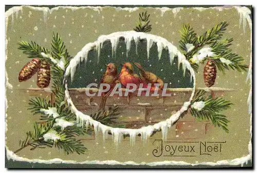 Cartes postales Fantaisie Fleurs Oiseaux Noel