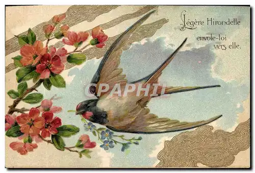 Cartes postales Fantaisie Fleurs Oiseau Hirondelle