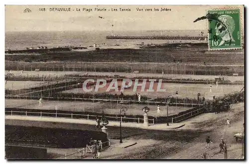 Cartes postales Tennis Deauville La plage fleurie Vue vers les jetees