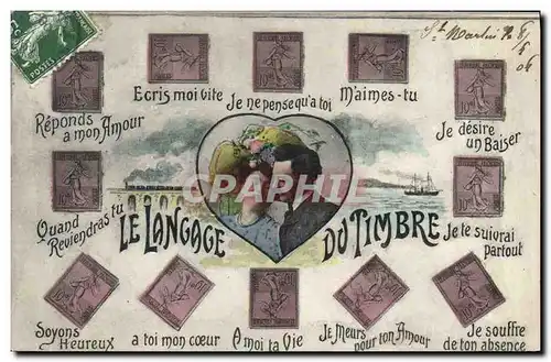 Cartes postales Fantaisie Langage du timbre Semeuse 10c