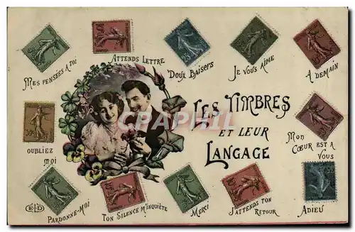 Cartes postales Fantaisie Les timbres et leur Langage Semeuse