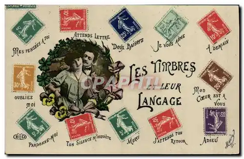 Ansichtskarte AK Fantaisie Les timbres et leur Langage Semeuse