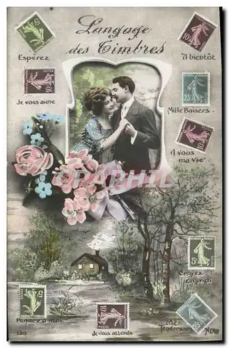 Cartes postales Fantaisie Langage des timbres Femme