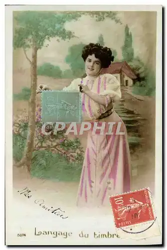 Cartes postales Fantaisie Langage du timbre Semeuse 10c Femme