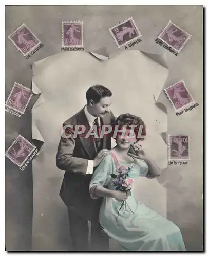 Cartes postales Fantaisie Langage du timbre Femme Semeuse 10c