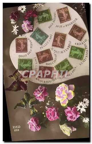 Cartes postales Fantaisie Langage des timbres Semeuse