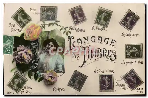 Cartes postales Fantaisie Langage des timbres Femme