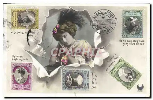 Cartes postales Fantaisie Langage des Timbres Femme