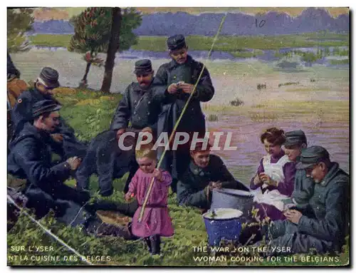 Cartes postales Militaria Sur l&#39Yser Femme faisant la cuisine des belges