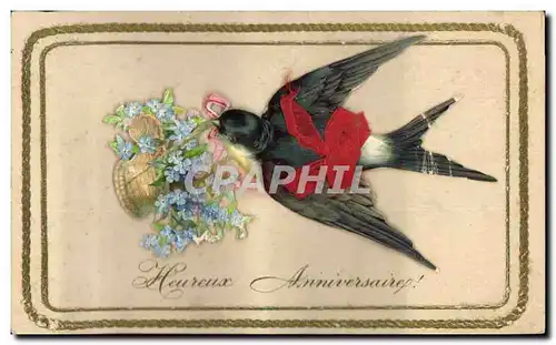 Cartes postales Fantaisie Fleurs Hirondelle