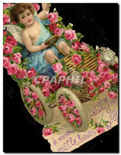 Cartes postales Fantaisie Fleurs Enfant Ange Automobile