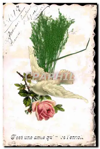 Cartes postales Fantaisie Fleurs Colombe