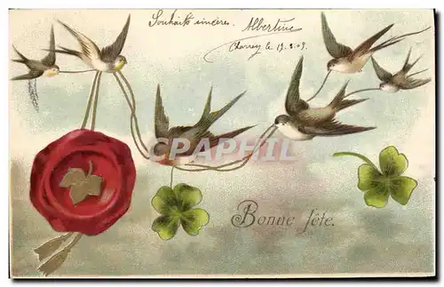 Cartes postales Fantaisie Fleurs Trefles Hirondelles