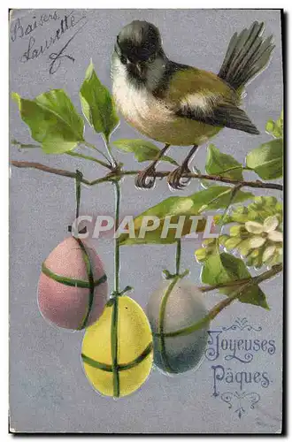 Ansichtskarte AK Fantaisie Fleurs Oiseau Paques oeufs